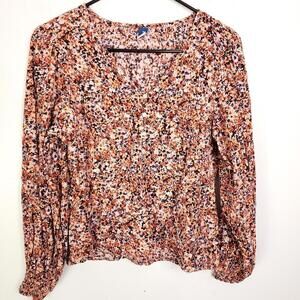 Old Navy Top Womens M All OVer Florals Spring Colorful V Neck Popover Bloom